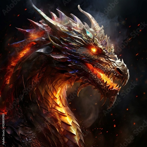 Close-Up Dragon Breathing Fire: Generative AI Image of Fiery Dragon