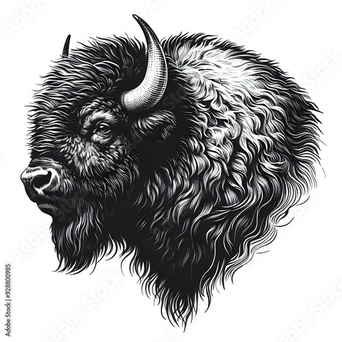 an illustration of bison head with black and white colors isolated on white  photo