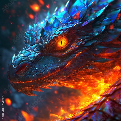 Close-Up Dragon Breathing Fire: Generative AI Image of Fiery Dragon