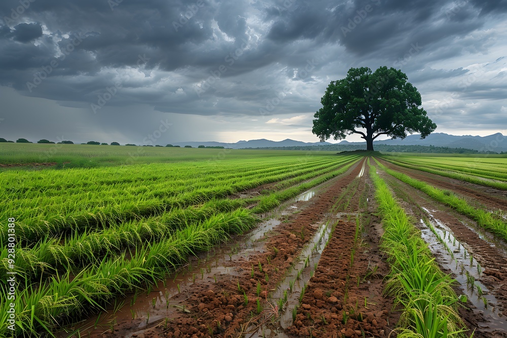 Lush Rice Fields Under Dramatic Skies Lush Rice Fields Under Dramatic Skies