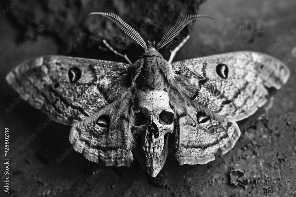A close-up photograph of a moth with distinctive markings A close-up photograph of a moth with distinctive markings