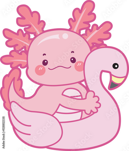 Illustration of cute axolotl activities icon.
Funny pink axolotl in daily routine stickers.