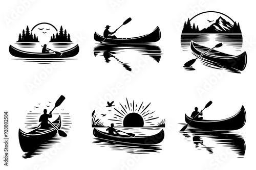 canoe boat silhouette vector art illustration -  Generative AI