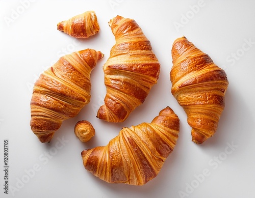 On a white BackgroundTop view of croissants photo