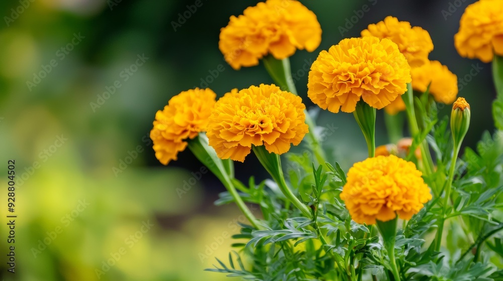 A bunch of yellow flowers with green leaves A bunch of yellow flowers with green leaves