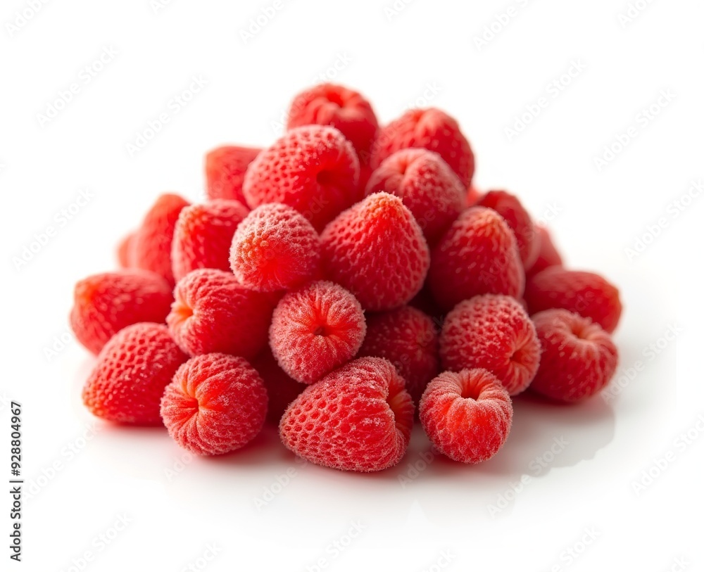 Freeze Dried Strawberries: Red Lyophilized Berries Isolated on White Background Freeze Dried Strawberries: Red Lyophilized Berries Isolated on White Background