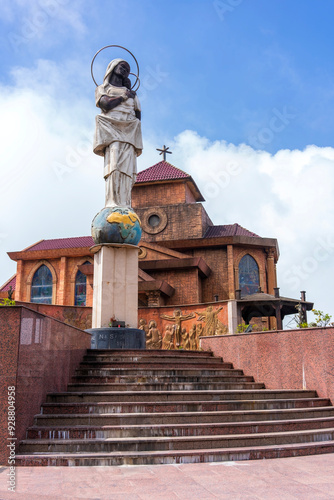 Church and statue of Mother Bisila at Pico Basilé, the highest mountain in Equatorial Guinea