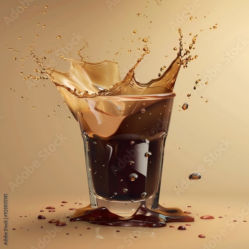 Glass of Coffee with Coffee Splash, Super Realistic Illustration, Nice Details, 8k photo