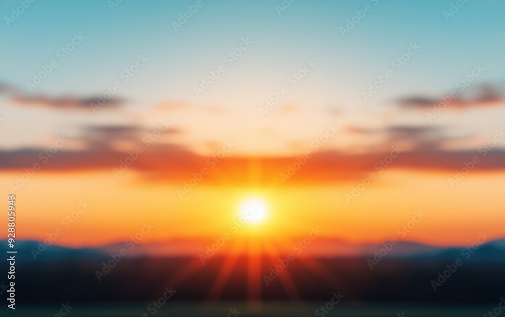 Fototapeta premium Stunning sunset with vibrant colors and soft focus, capturing the beauty of nature and the calmness of a serene evening skyline.