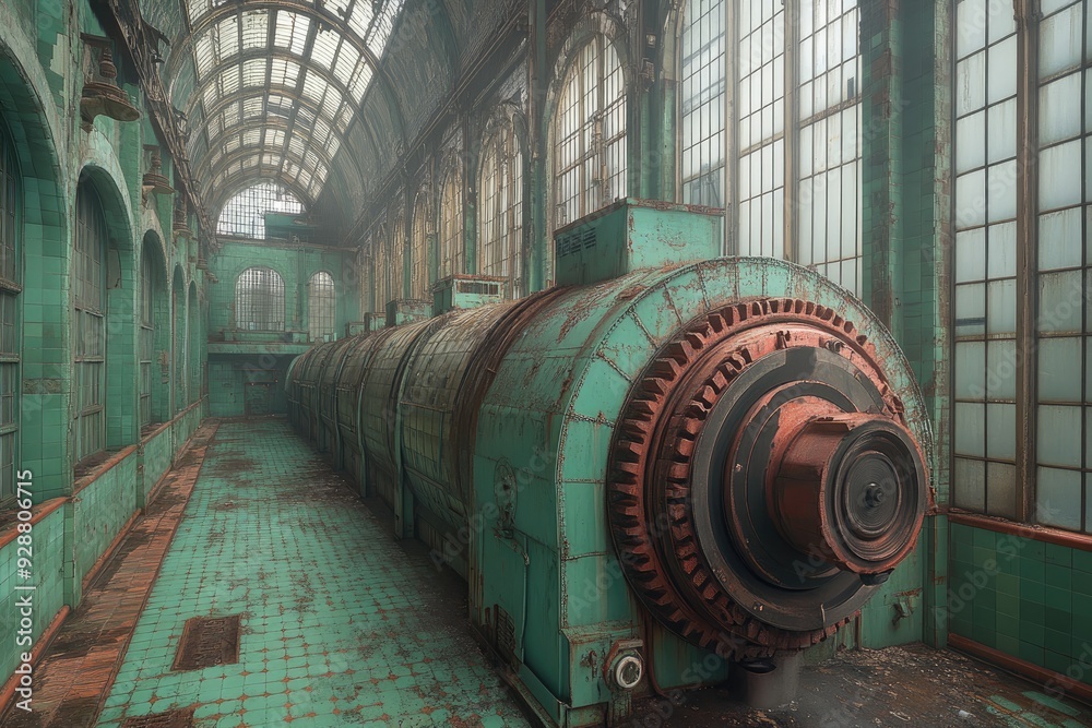 An Old, Rusty Machine in a Decaying Industrial Building An Old, Rusty Machine in a Decaying Industrial Building