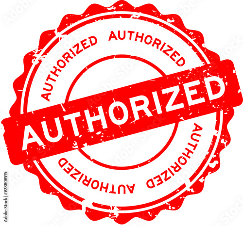 Grunge red authorized word round seal stamp on white background