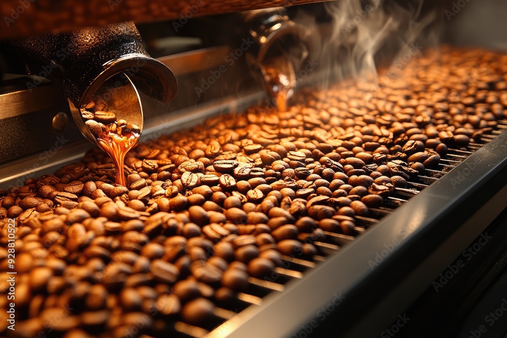 Coffee Beans Being Roasted in a Machine Coffee Beans Being Roasted in a Machine