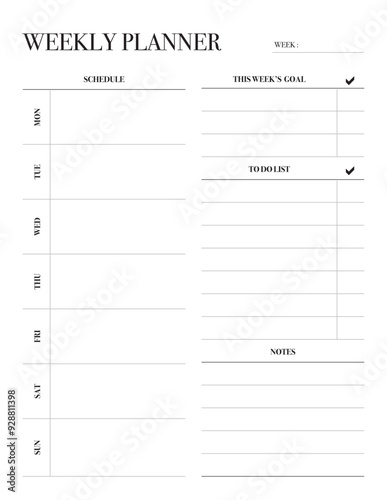 elegant weekly planner printable, simple planner