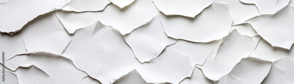 Abstract close-up of white torn paper pieces layered over one another, creating a textured artistic composition with varied depth and shadow. Abstract close-up of white torn paper pieces layered over one another, creating a textured artistic composition with varied depth and shadow.