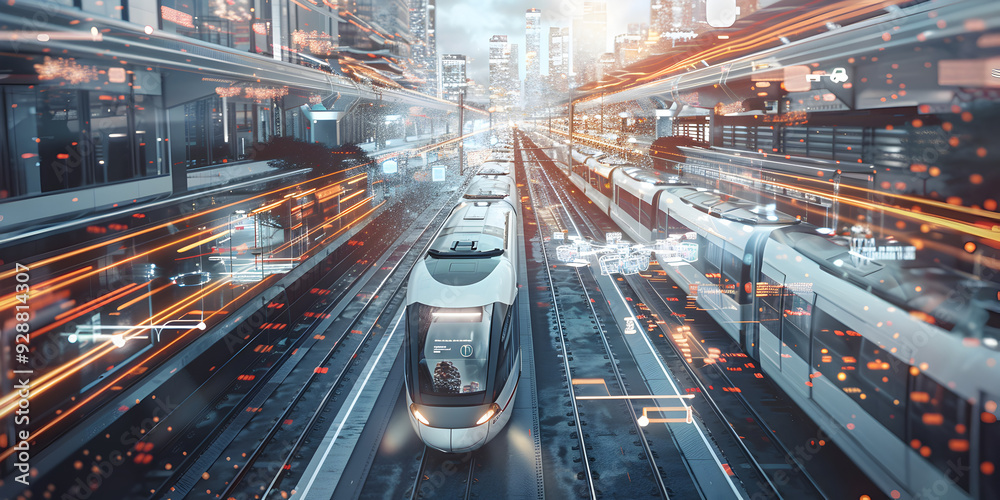 Future transportation hubs in background with advanced infrastructure and smart logistics Future transportation hubs in background with advanced infrastructure and smart logistics