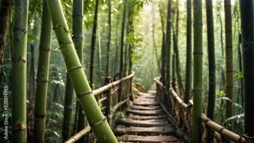 Bamboo Branch with Japanese Forest Path Background