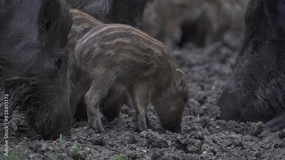Herd of wild hogs in the forest Herd of wild hogs in the forest