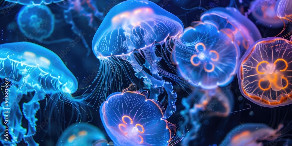 Obraz premium Jellyfish Gelatinous Umbrella Shaped Creatures with Bioluminescent Properties
