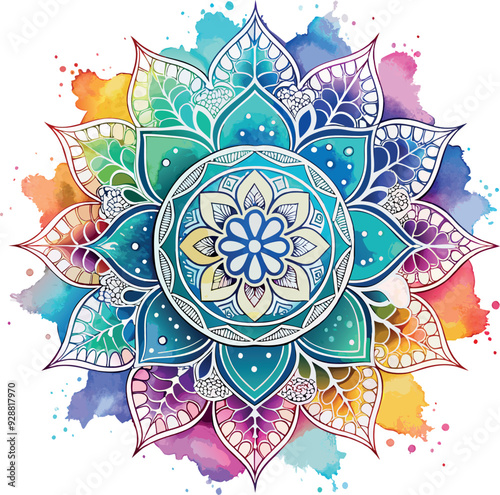 Hand drawn watercolor mandala design