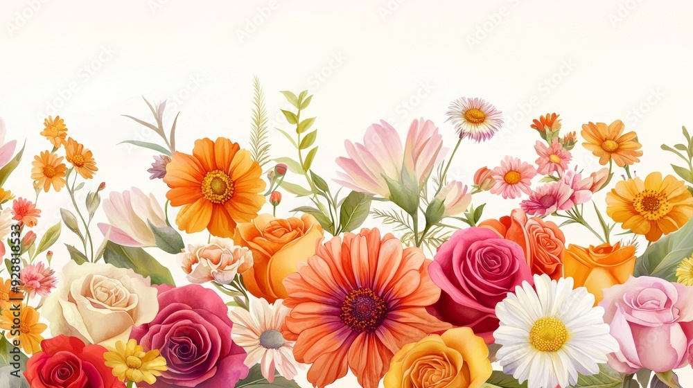 A colorful bouquet of flowers with a variety of colors including pink, orange A colorful bouquet of flowers with a variety of colors including pink, orange