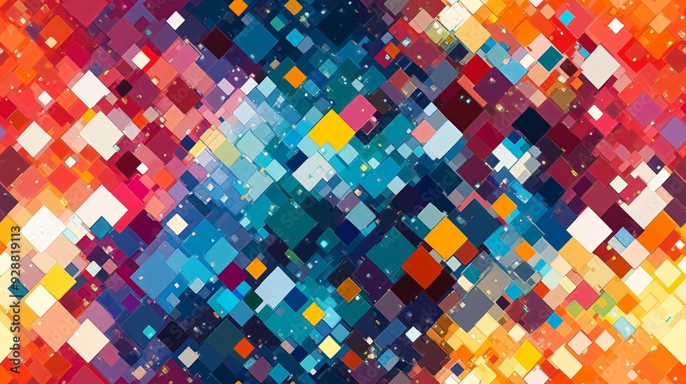 Abstract Colorful Spotted Pixels Pattern - Geometric Mosaic Texture