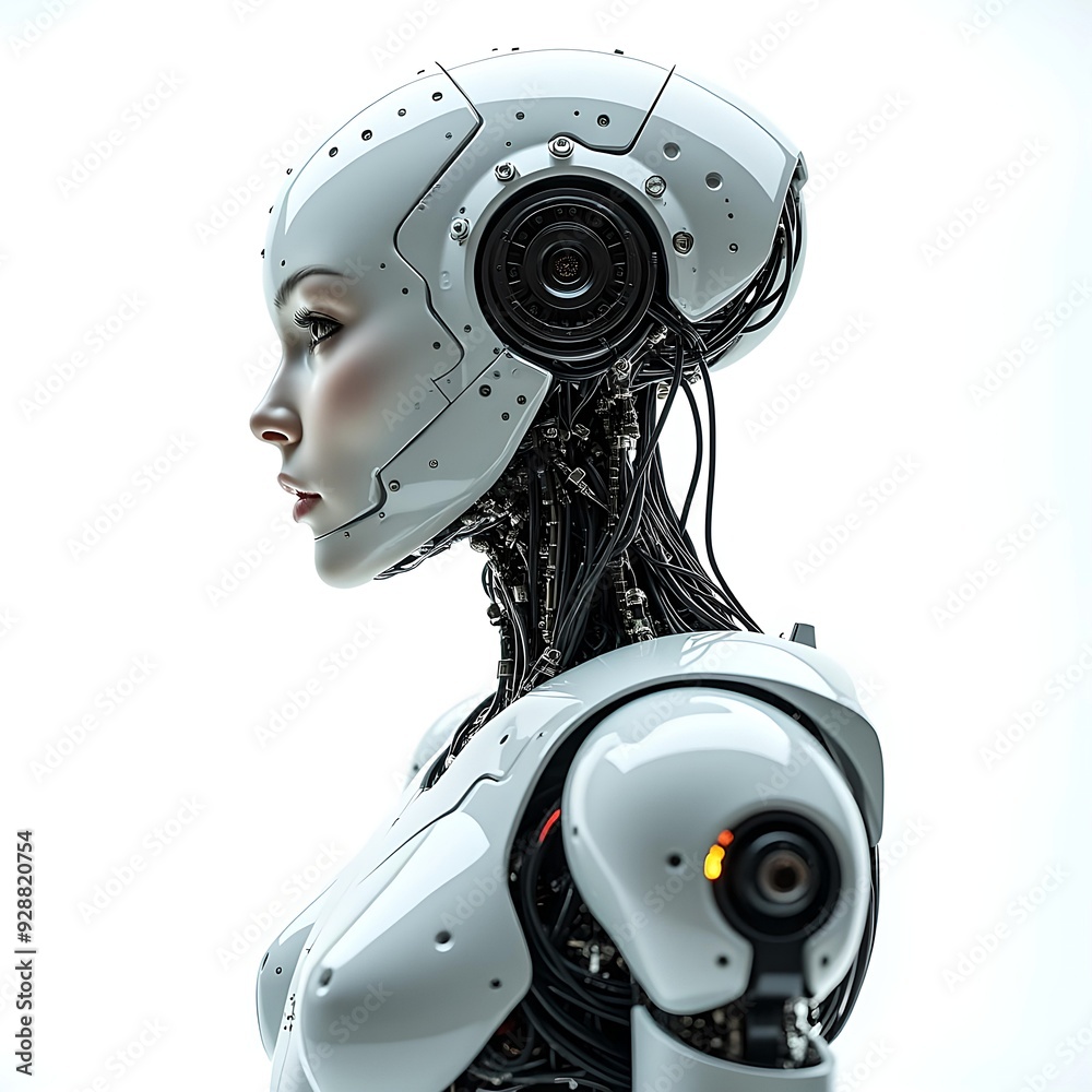 Isolated Cybernetic Robot Android On White Background Isolated Cybernetic Robot Android On White Background