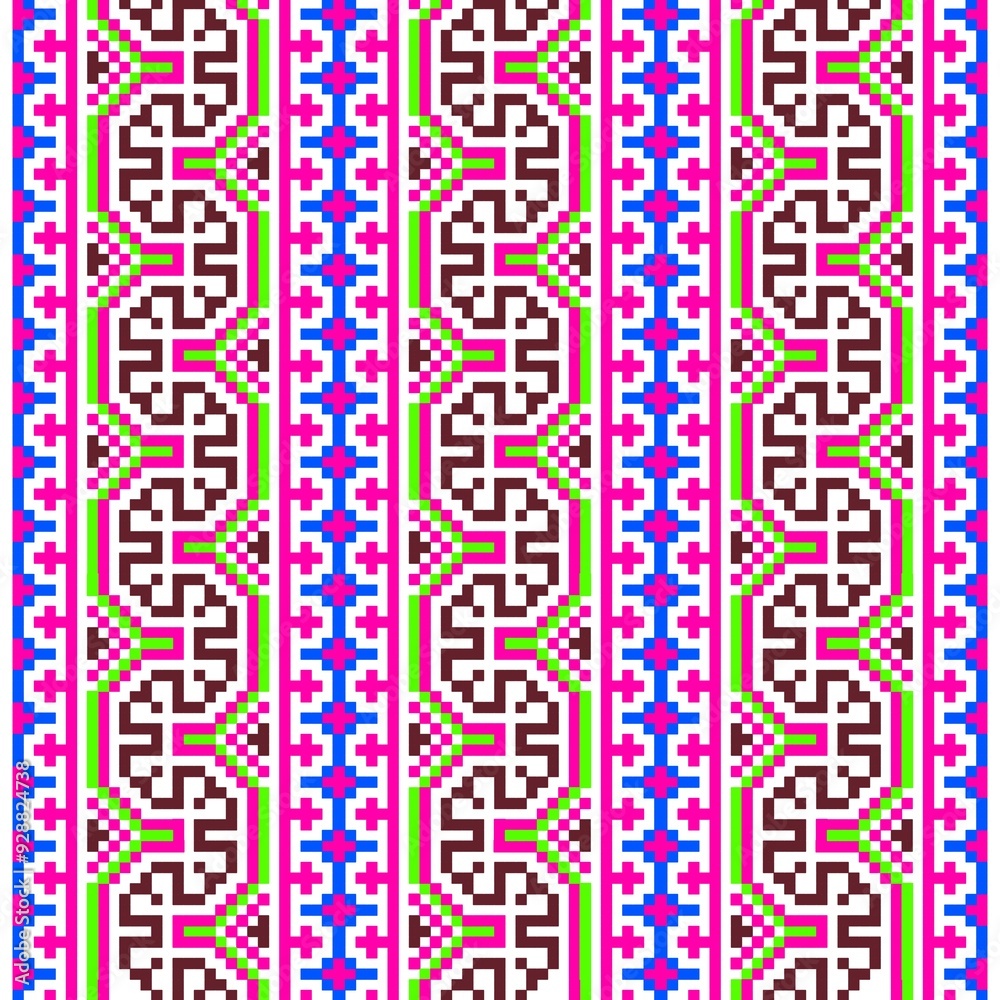 The images show the intricate and delicate Hmong embroidery, featuring unique geometric patterns that often include circles Shawls or handkerchiefs are part of the expression of the Hmong people's The images show the intricate and delicate Hmong embroidery, featuring unique geometric patterns that often include circles Shawls or handkerchiefs are part of the expression of the Hmong people's