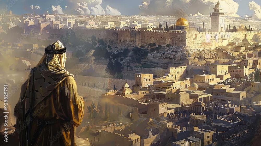 Fototapeta premium Nehemiah Overseeing Jerusalem's Reconstruction