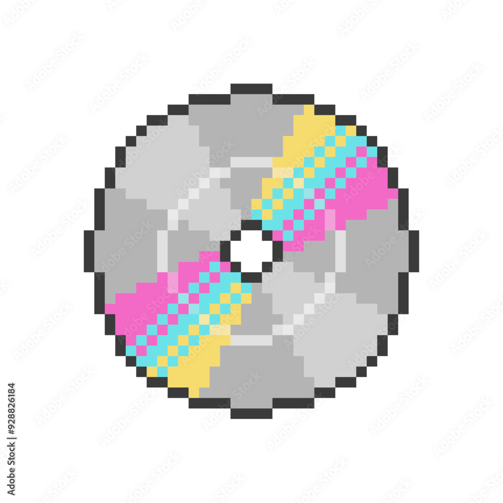 Obraz premium Shining Silver Compact Disc, Pixel Art Tech Icon, Isolated
