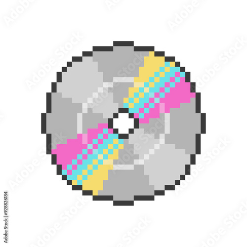 Shining Silver Compact Disc, Pixel Art Tech Icon, Isolated