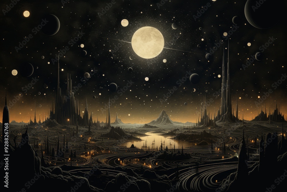 Naklejka premium Celestial Delights: Illustrations from the Cosmos