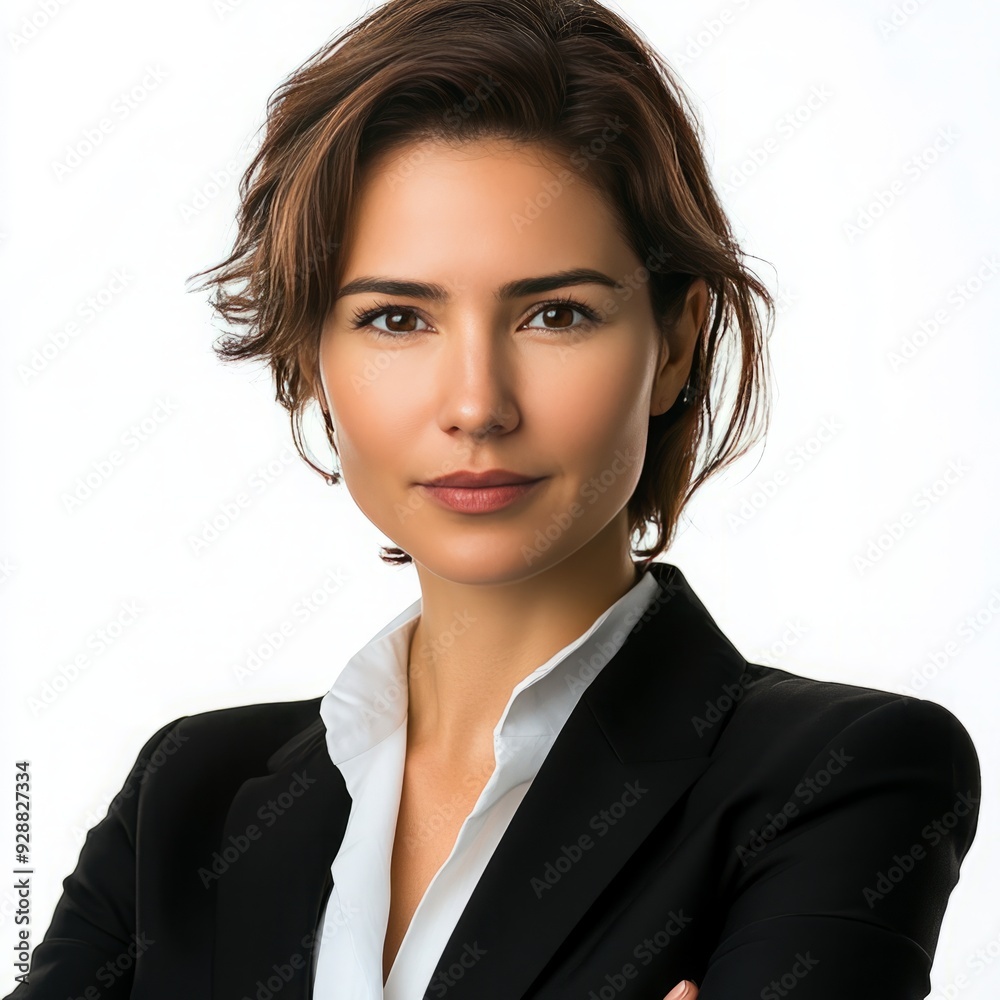 Exuding Confidence: A Portrait of a Businesswoman in Suit Isolated on a White Background Exuding Confidence: A Portrait of a Businesswoman in Suit Isolated on a White Background