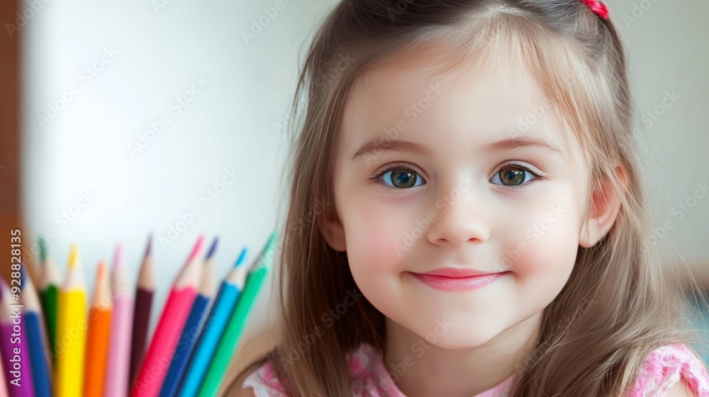 Creative Spark: A Portrait of a Lovely Girl Engrossed in Drawing with Colorful Pencils Creative Spark: A Portrait of a Lovely Girl Engrossed in Drawing with Colorful Pencils