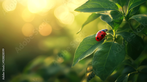 redbug on green leaf background photo