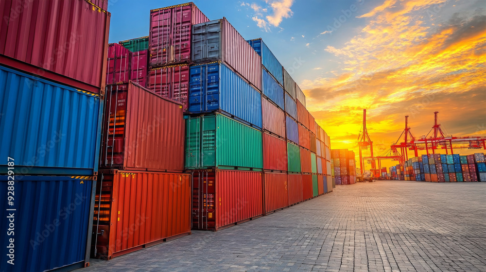Fototapeta premium container at cargo yard on nature background