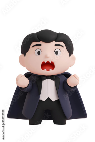 3D Cartoon Vampire Character with Fangs and Cape in Halloween Theme