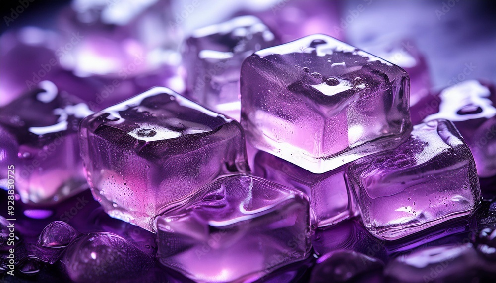 Close Up of Ice Cubes with Purple Lighting