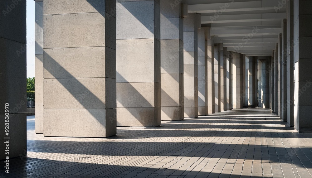 Fotografie Concrete Pillars and Sunlight Shadows Architectural Design