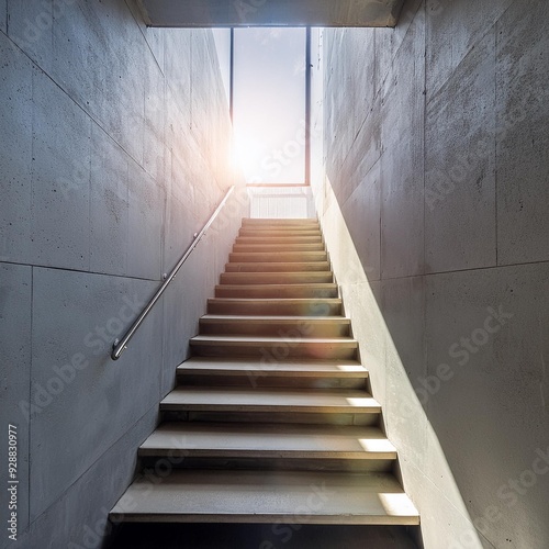 Concrete Interior Design with Staircase and Sunlight