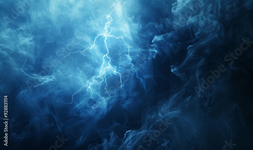 A blue sky with a blue ocean and a blue smoke and lightning