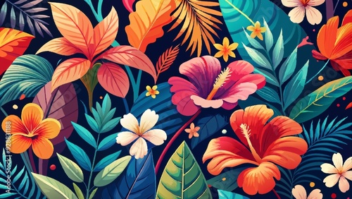 Floral seamless vector pattern with pink hibiscus blossom, perfect for summer wallpaper or nature-inspired design