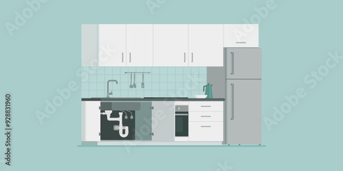 Kitchen interior and sink drain