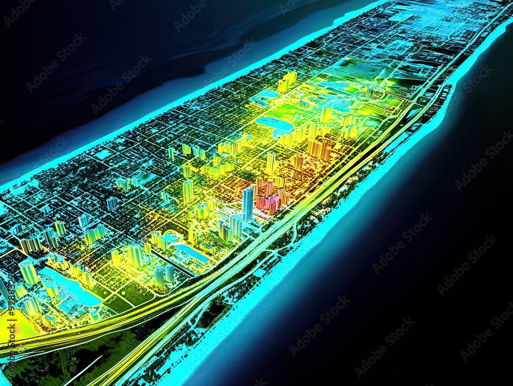 Technical aerial visual, 3D LiDAR GIS aerial map satellite scan model ...