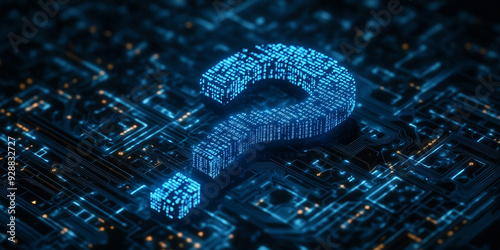 Illuminated Digital Query Symbol Against a Futuristic Data Network Backdrop, Signifying the Intricate Pursuit of Knowledge, Solutions, and Answers Within the Expansive Realm of Technology, Innovation,