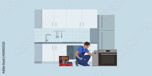 Professional repairman fixing an electric oven