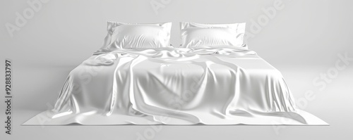 White satin bedspread on white background, 4K hyperrealistic photo