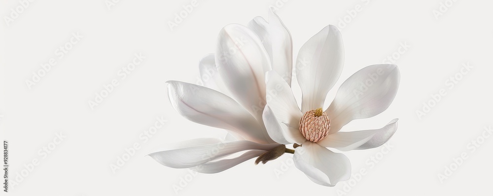 Fototapeta premium White magnolia flower on white background, 4K hyperrealistic photo