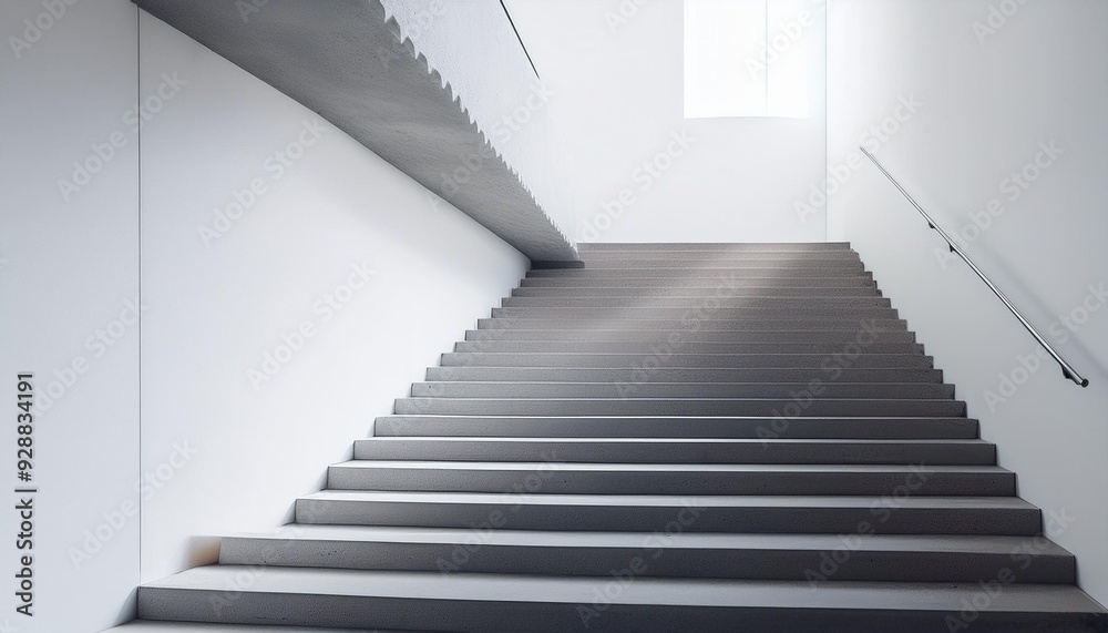 Minimalist Concrete Staircase in a White Room Minimalist Concrete Staircase in a White Room