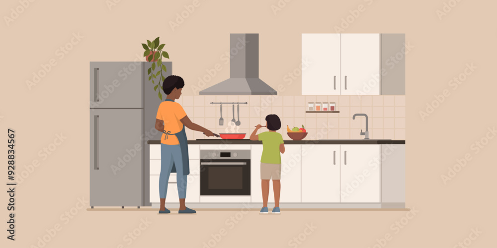 Mother and daughter cooking together in the kitchen Mother and daughter cooking together in the kitchen