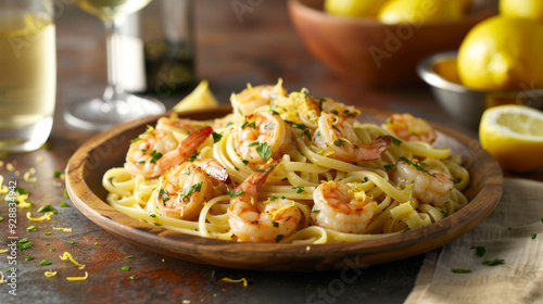 Gourmet Lemon Garlic Shrimp Linguine with linguine pasta in lemon garlic butter sauce and succulent shrimp